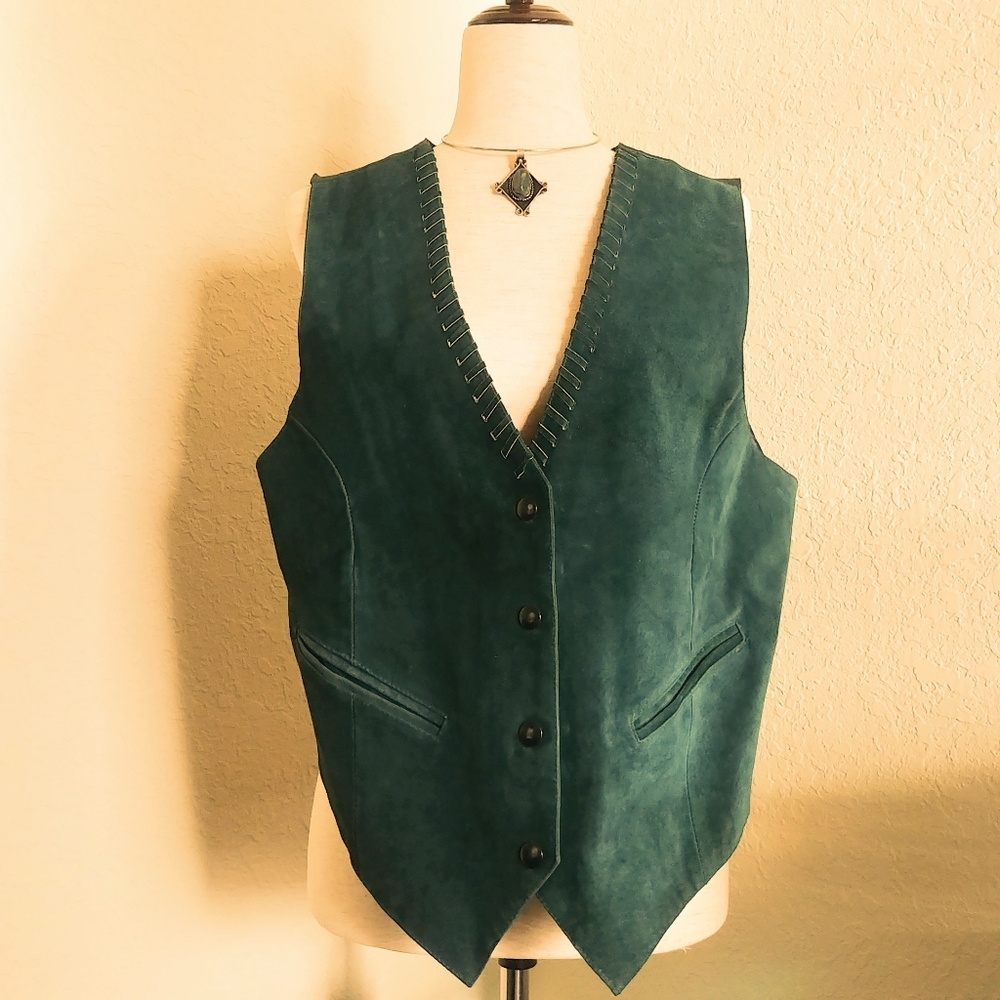 100% Genuine Suede Leather Vest Green